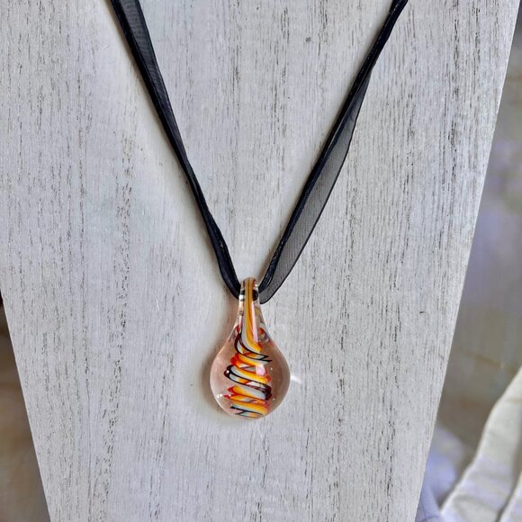Handmade Glass Ribbon Necklace, Black Necklace - Picture 1 of 12